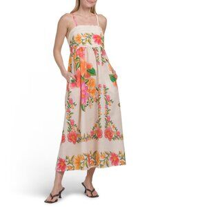 BELLAMBRA  Italy Linen Blend Spaghetti Straps Ruched Top Maxi Dress